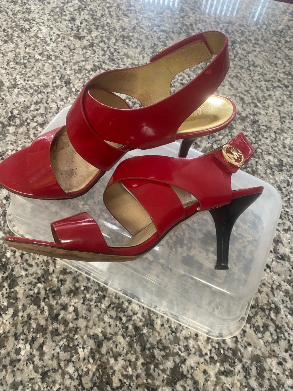 Michael Kors Red Patent Leather Crisscross Slingback Heels